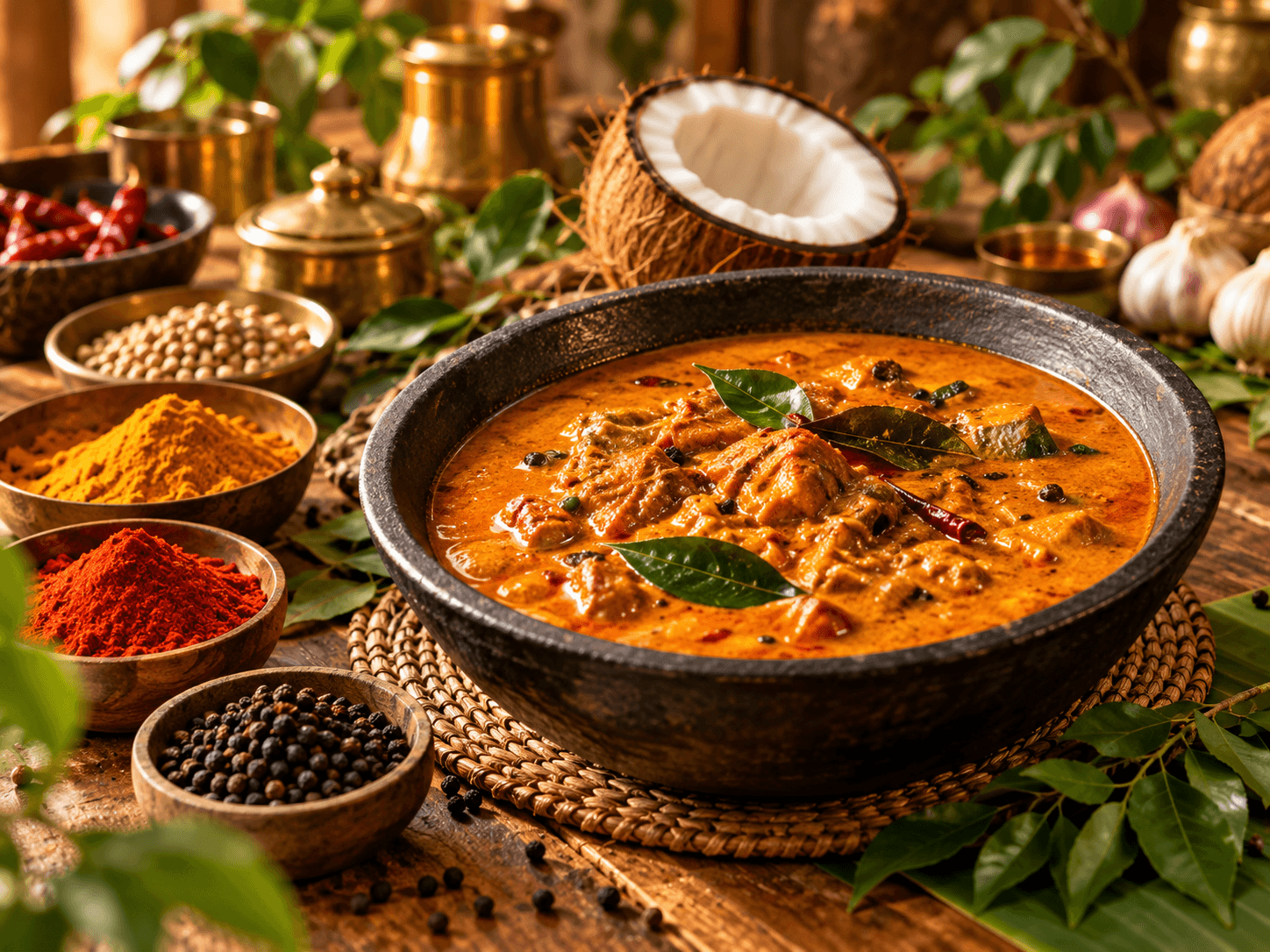 Kerala-Curry mit Kokosnuss, Gewürzen und Curryblättern